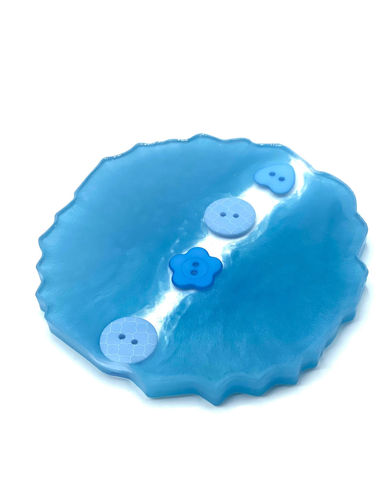 Blue Button Resin Coasters