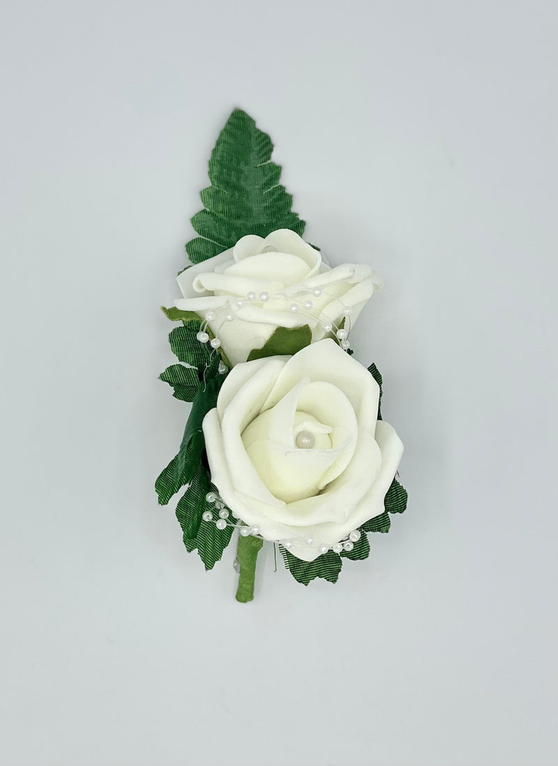 Wedding Pearl Collection ~ Double Rose Buttonhole with Pearls Groom, Best man, Guest