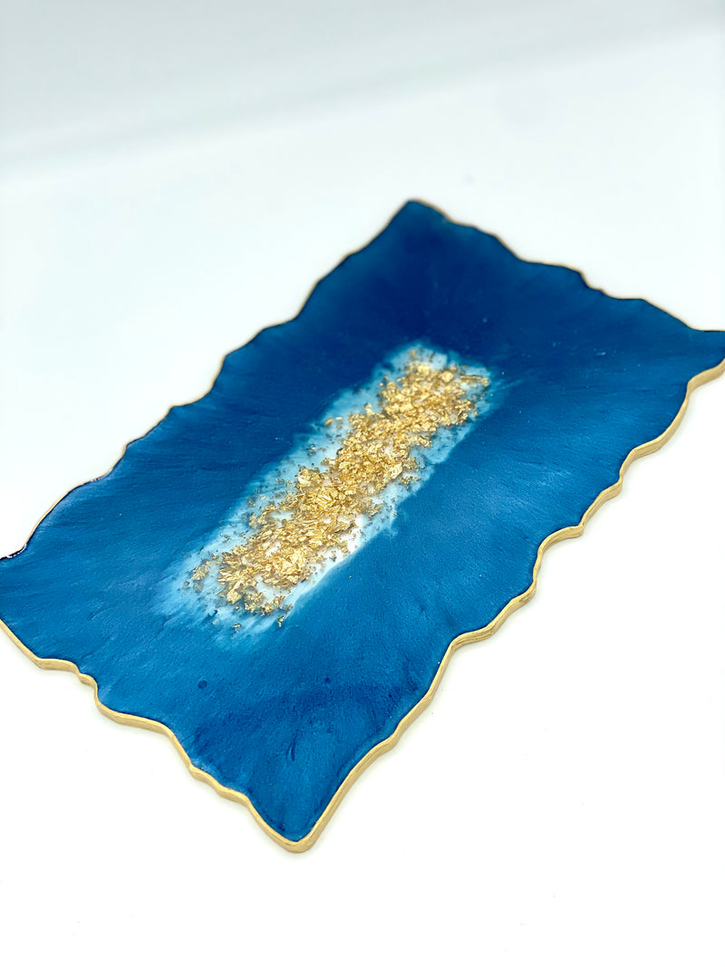 Navy Blue Resin Placemat with Gold Flakes and Edging