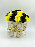 Bee Cream Hat Box with Yellow & Black Roses