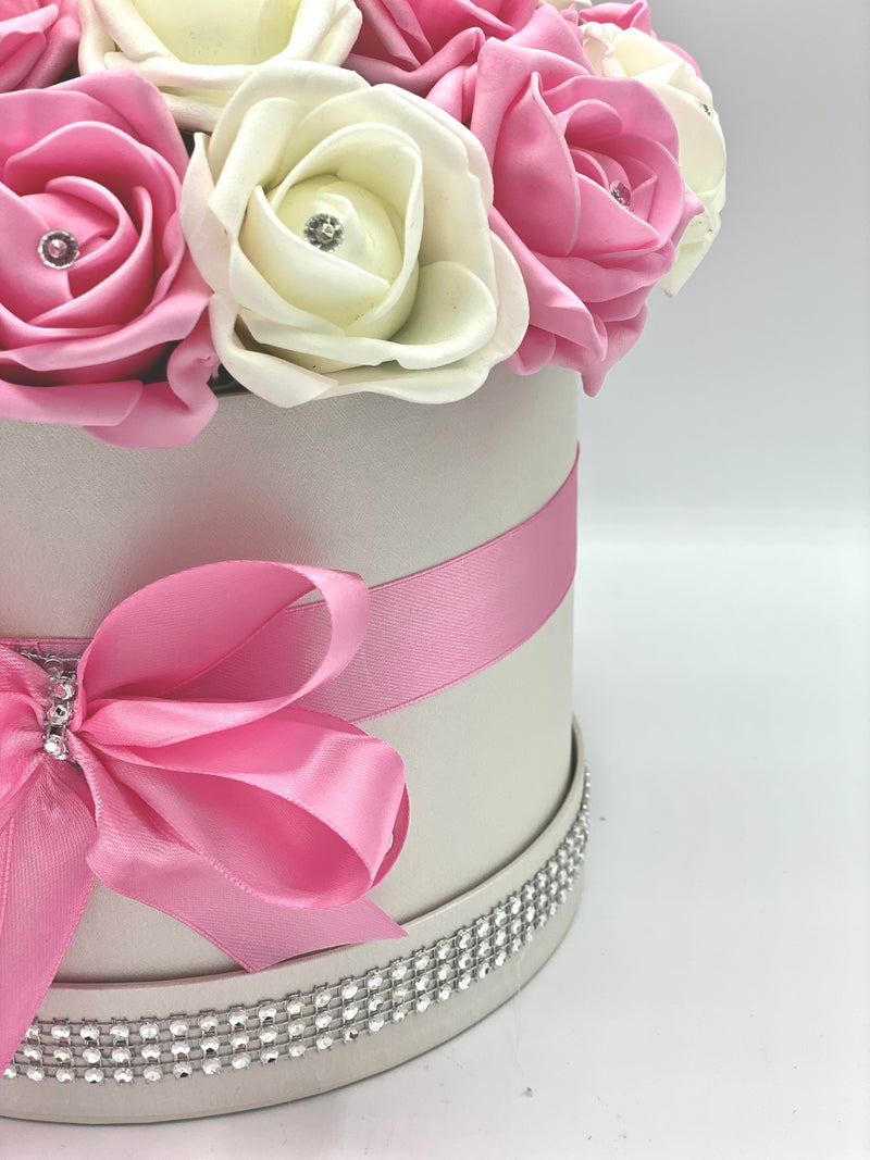 Cream Hat Box with Pink & Cream Roses