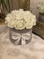 Velvet Grey Hat Box with Cream Roses