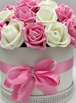 Cream Hat Box with Pink & Cream Roses