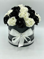 Black Hat Box with Cream & Black Roses