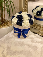 Cream Hat Box with Navy & Cream Roses