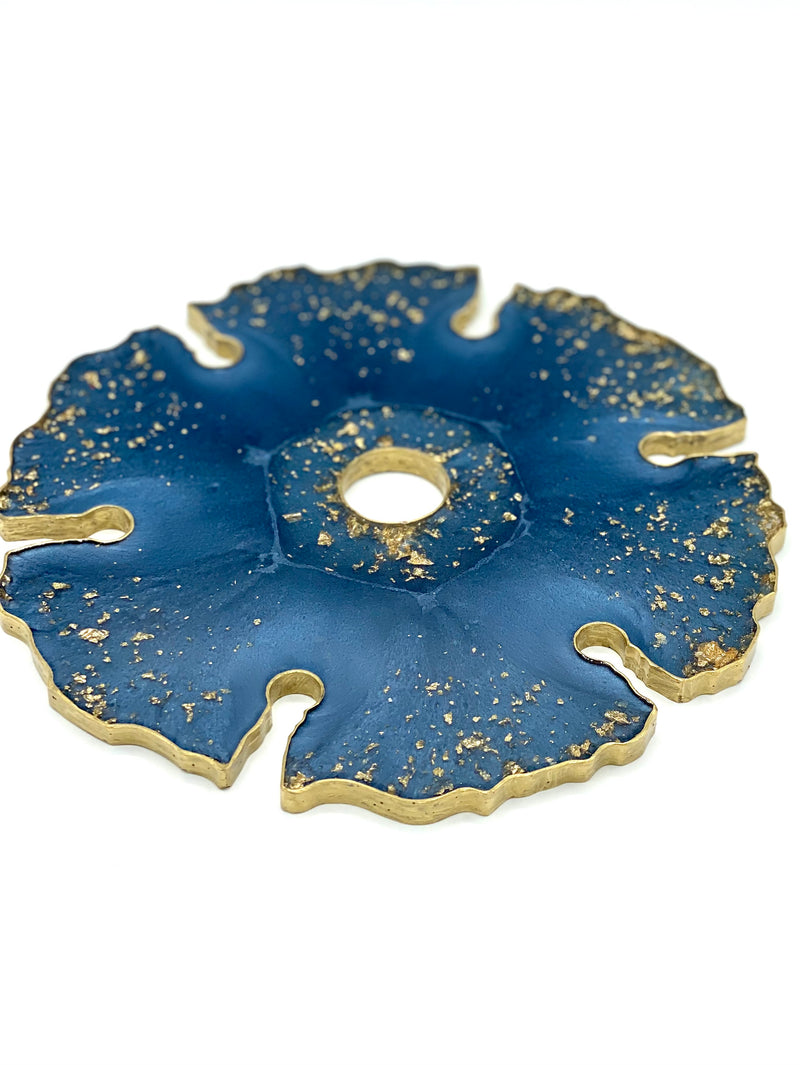 Navy Blue Resin 6 Glass Wine Butler with Gold Flakes and Edging