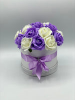 Cream Hat Box with Lilac & Cream Roses