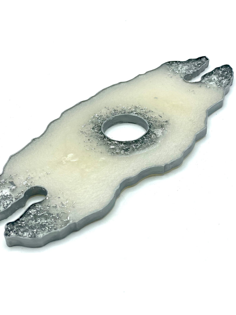 White Resin Wine Butler with Silver Flakes and Edging