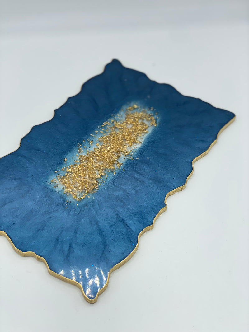 Navy Blue Resin Placemat with Gold Flakes and Edging