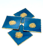 Set of 4 Navy Blue Resin Coasters with Gold Flakes and Edging
