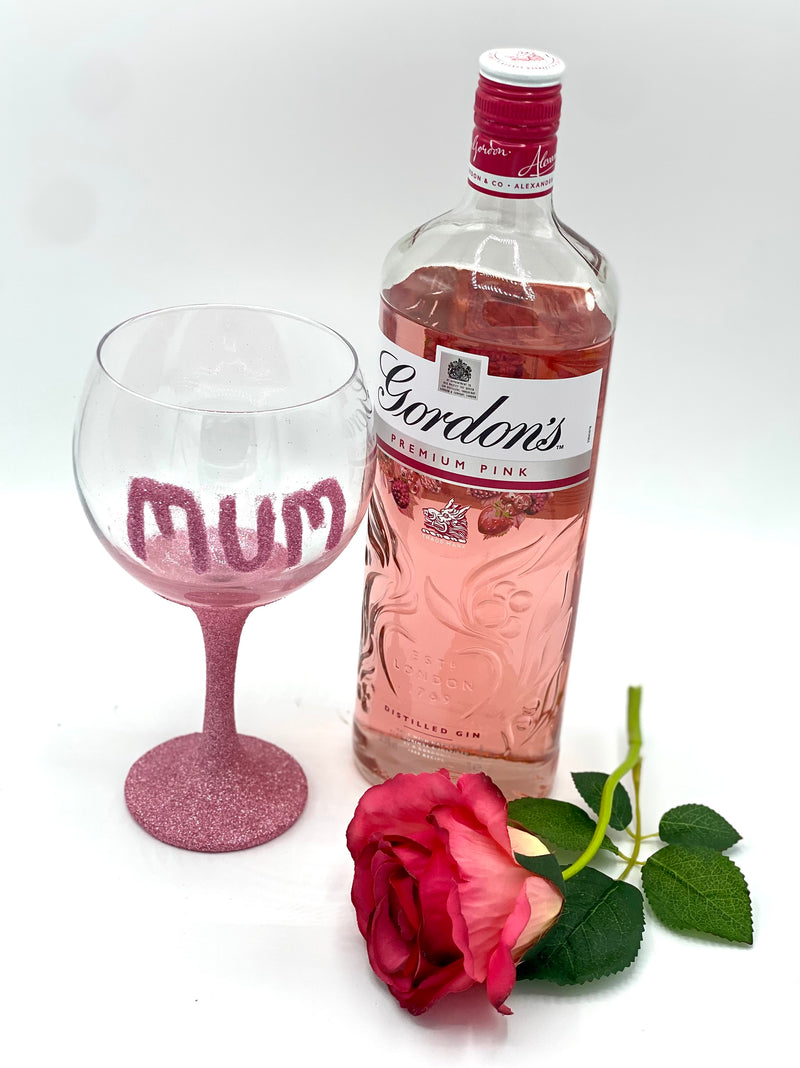 Personalised MUM Glitter Gin Glass in Pink