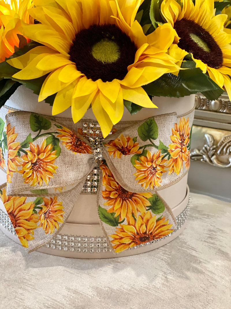 Cream Hat Box with Sunflowers