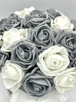 Grey Hat Box with Cream & Grey Roses