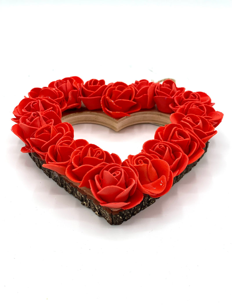 Wooden Red Rose Heart Decoration